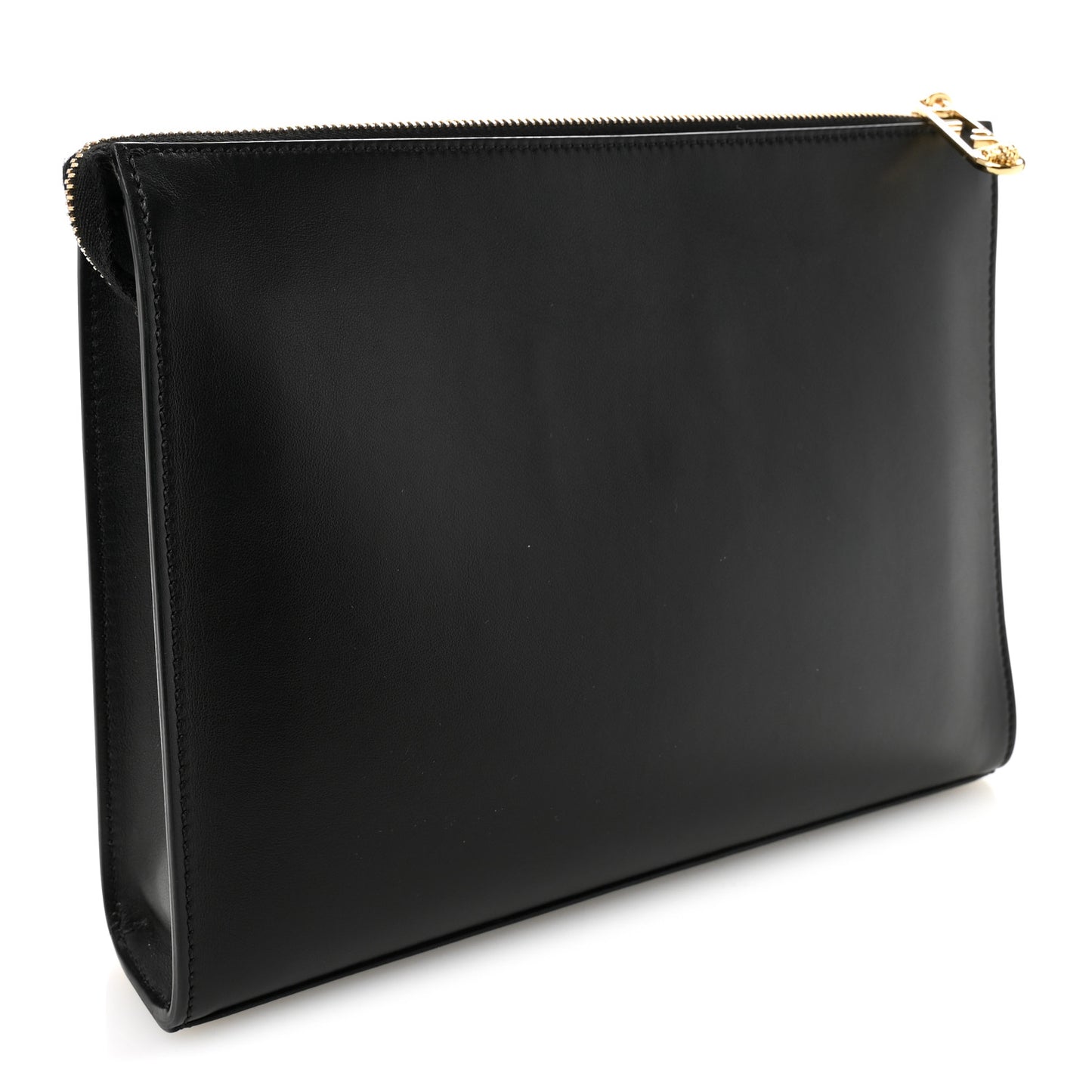X VERSACE Vitello Grace Fendace FF Baroque Logo Large Flat Pouch Black
