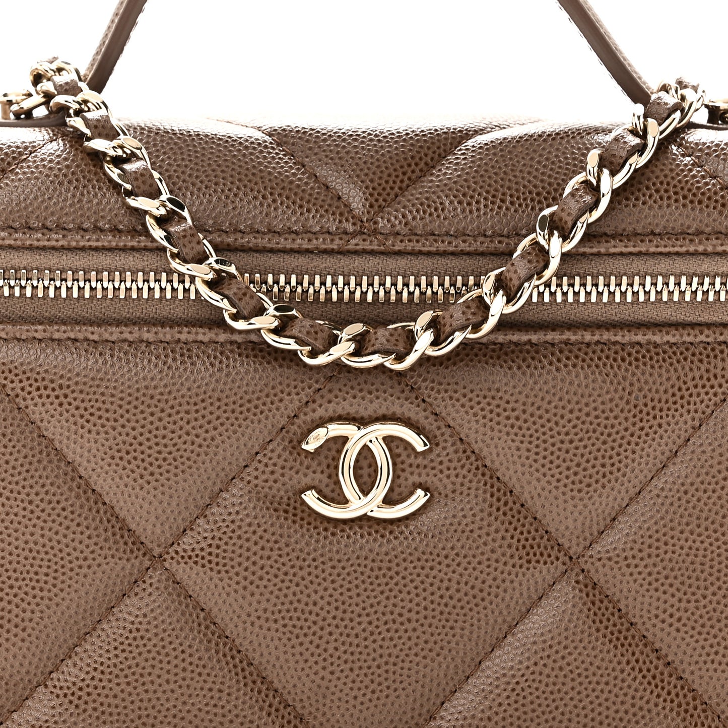 Caviar Quilted Top Handle Slim Vanity With Chain  Light Brown