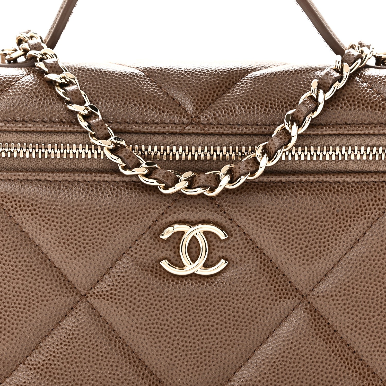 Chanel Caviar Quilted Top Handle Slim Vanity With Chain  Light Brown 8 of 11
