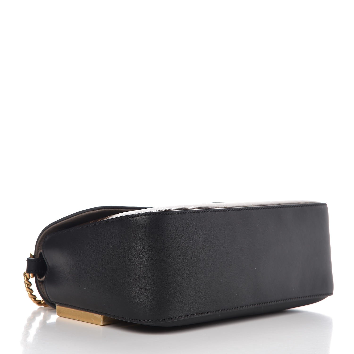 Fendi Vitello Grace Glazed Fabric FF 1974 Double F Shoulder Bag Black Mogano Panna 4 of 8