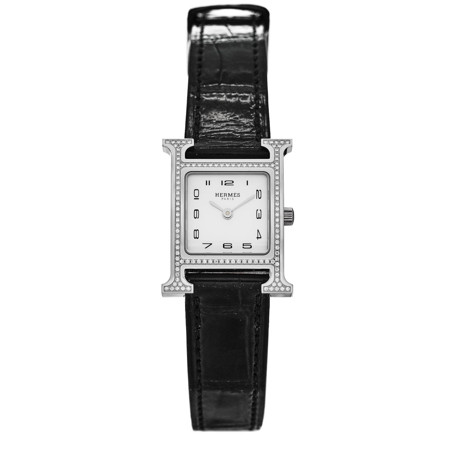Stainless Steel Alligator Diamond Bezel Mother of Pearl 21mm Heure H Hour Quartz Watch Noir
