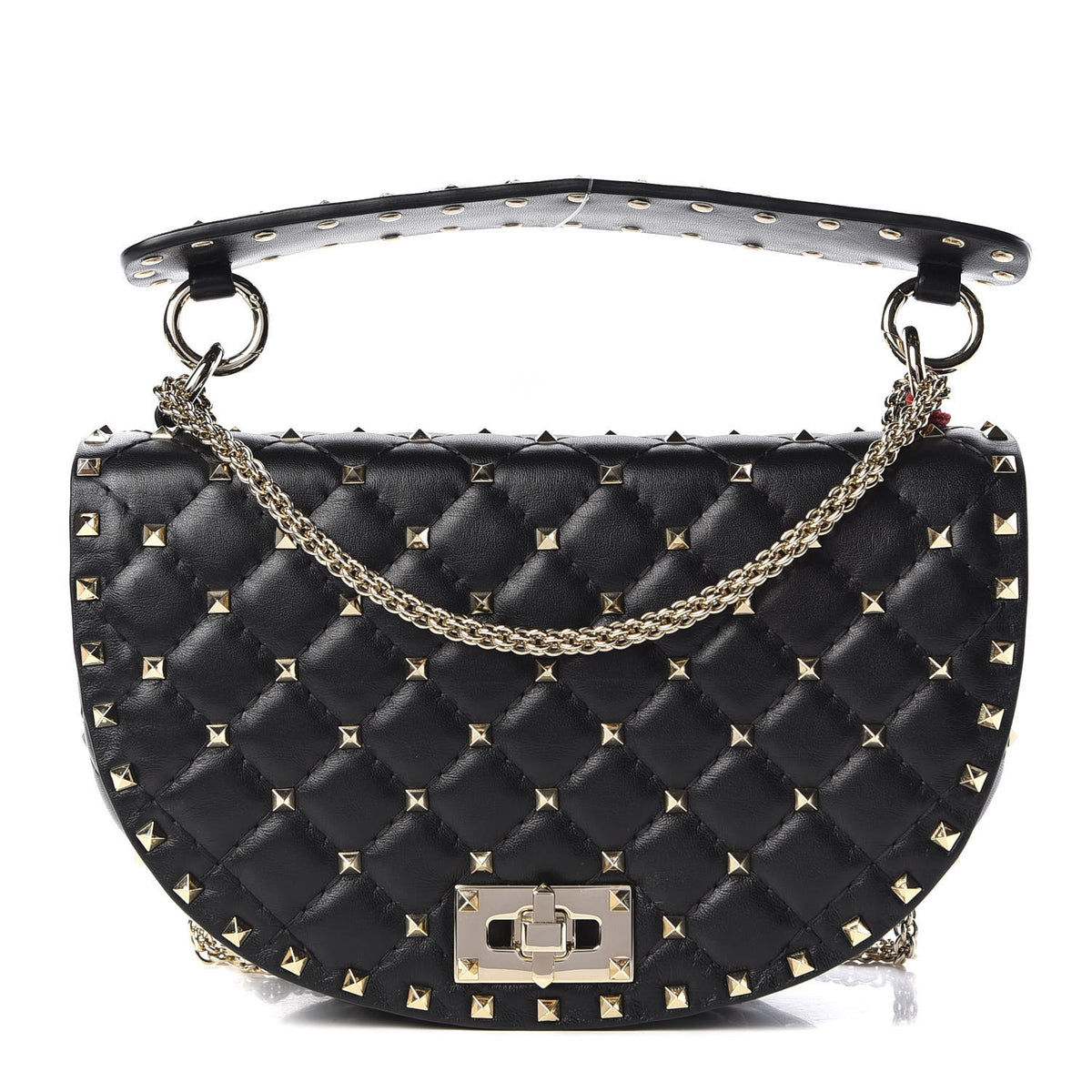 Nappa Medium Rockstud Spike Halfmoon Saddle Bag Black