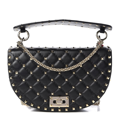 Valentino Garavani Nappa Medium Rockstud Spike Halfmoon Saddle Bag Black 1 of 10