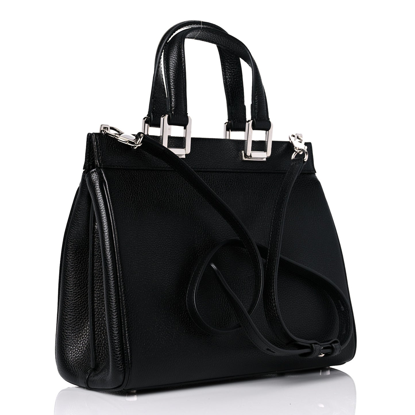 Grainy Calfskin Small Zumi Top Handle Bag Black