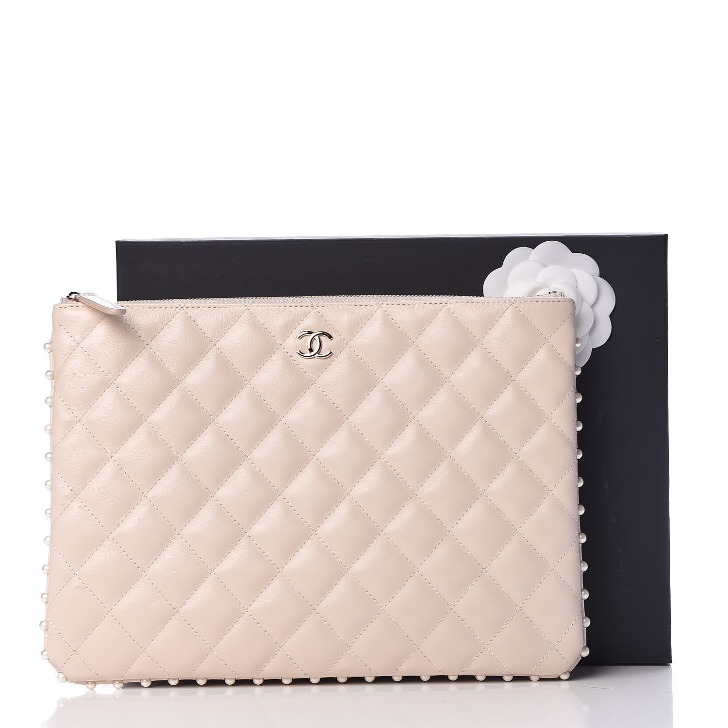 Chanel Calfskin Quilted Pearl Medium Cosmetic Case Beige 8 of 8