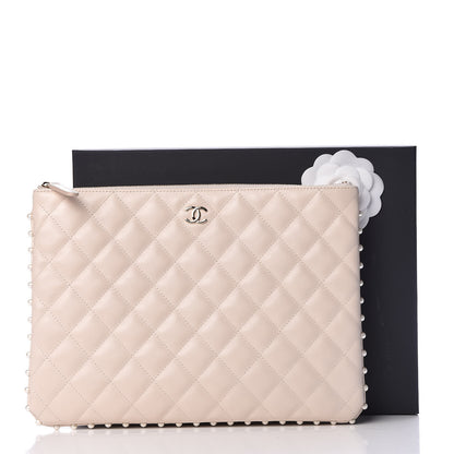 Chanel Calfskin Quilted Pearl Medium Cosmetic Case Beige 8 of 8