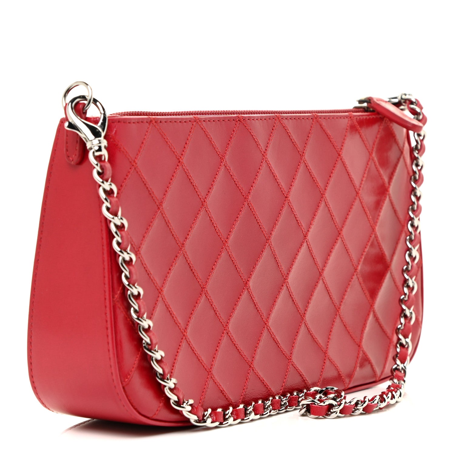 Chanel Lambskin Diamond Stitch Pochette Red 3 of 14