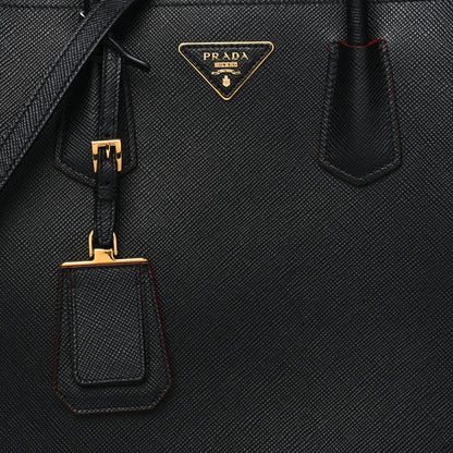 Prada Saffiano Cuir Large Double Bag Black Fuoco 8 of 12