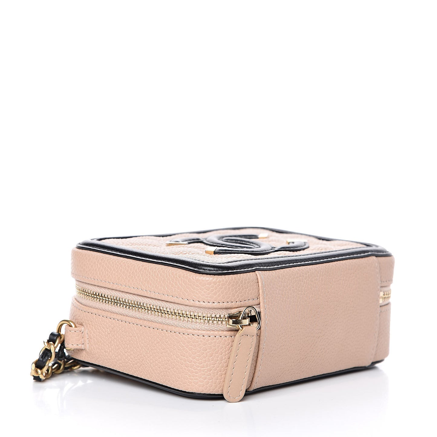 Caviar Quilted CC Filigree Vanity Clutch With Chain Beige Black