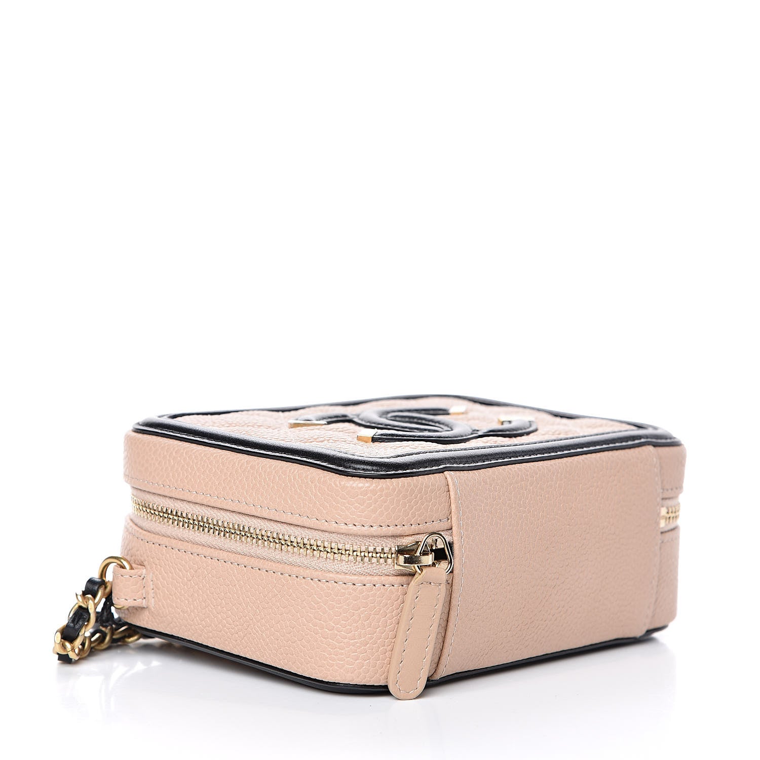 Chanel Caviar Quilted CC Filigree Vanity Clutch With Chain Beige Black 4 of 10