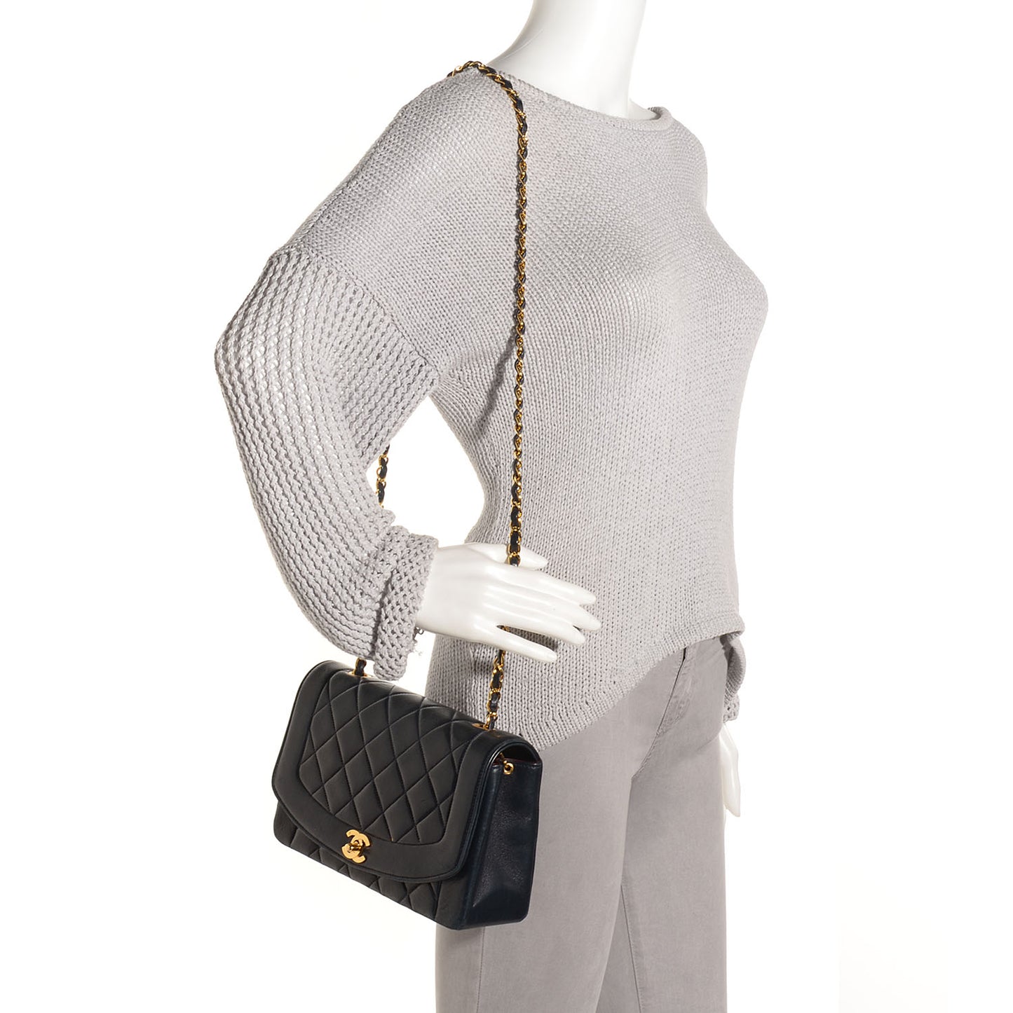 Lambskin Medium Single Flap Navy