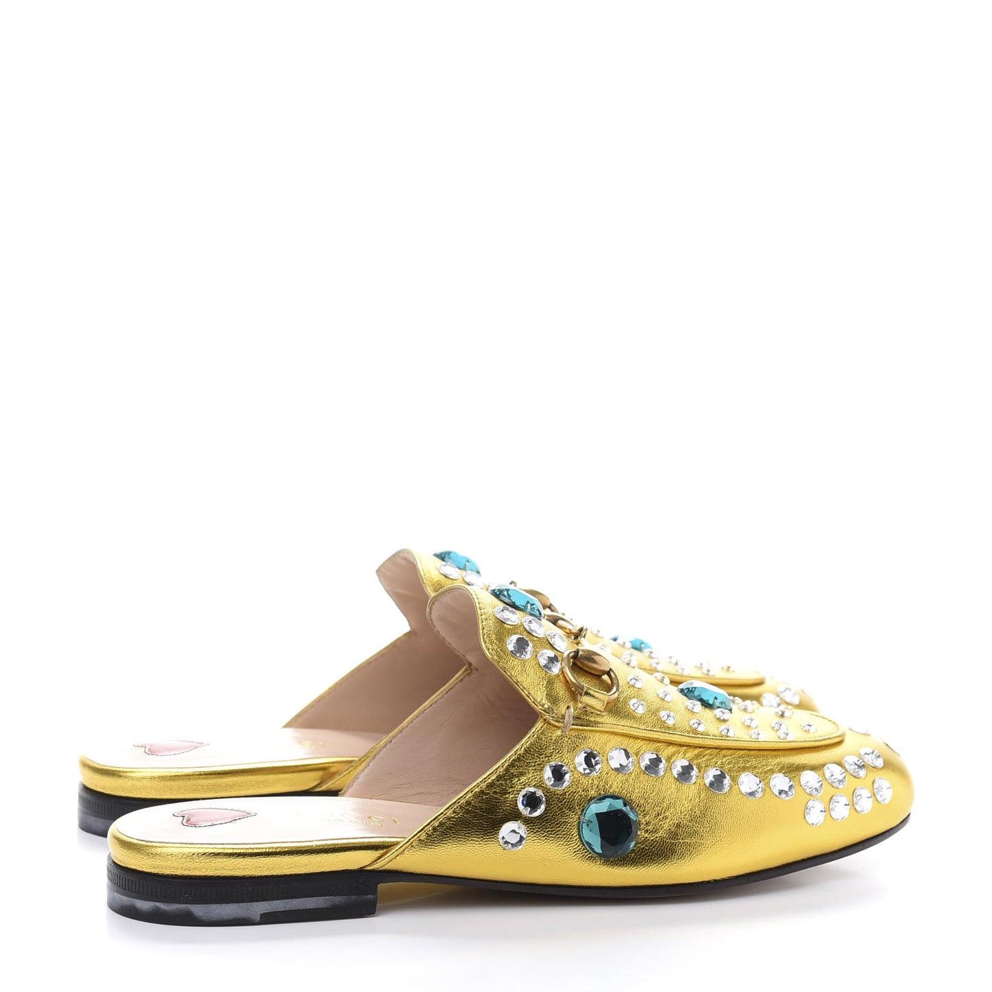 Metallic Nappa Crystal Womens Princetown Slippers 36 Gold