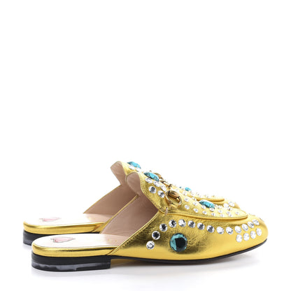 Gucci Metallic Nappa Crystal Womens Princetown Slippers 36 Gold 4 of 9