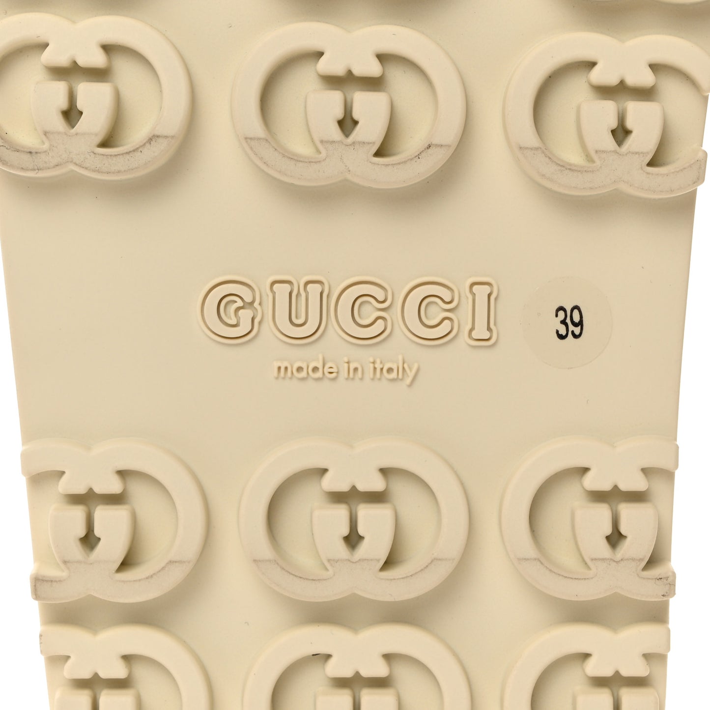 Cubic Rubber GG Monogram Womens Interlocking G Platform 42mm Slide Sandals 39 Beige Ebony