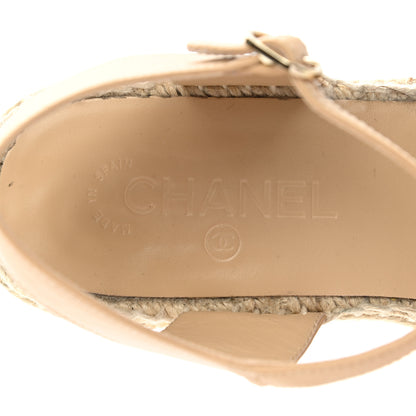 Chanel Lambskin Cap Toe CC Espadrille Sandals 40 Beige Black 7 of 9
