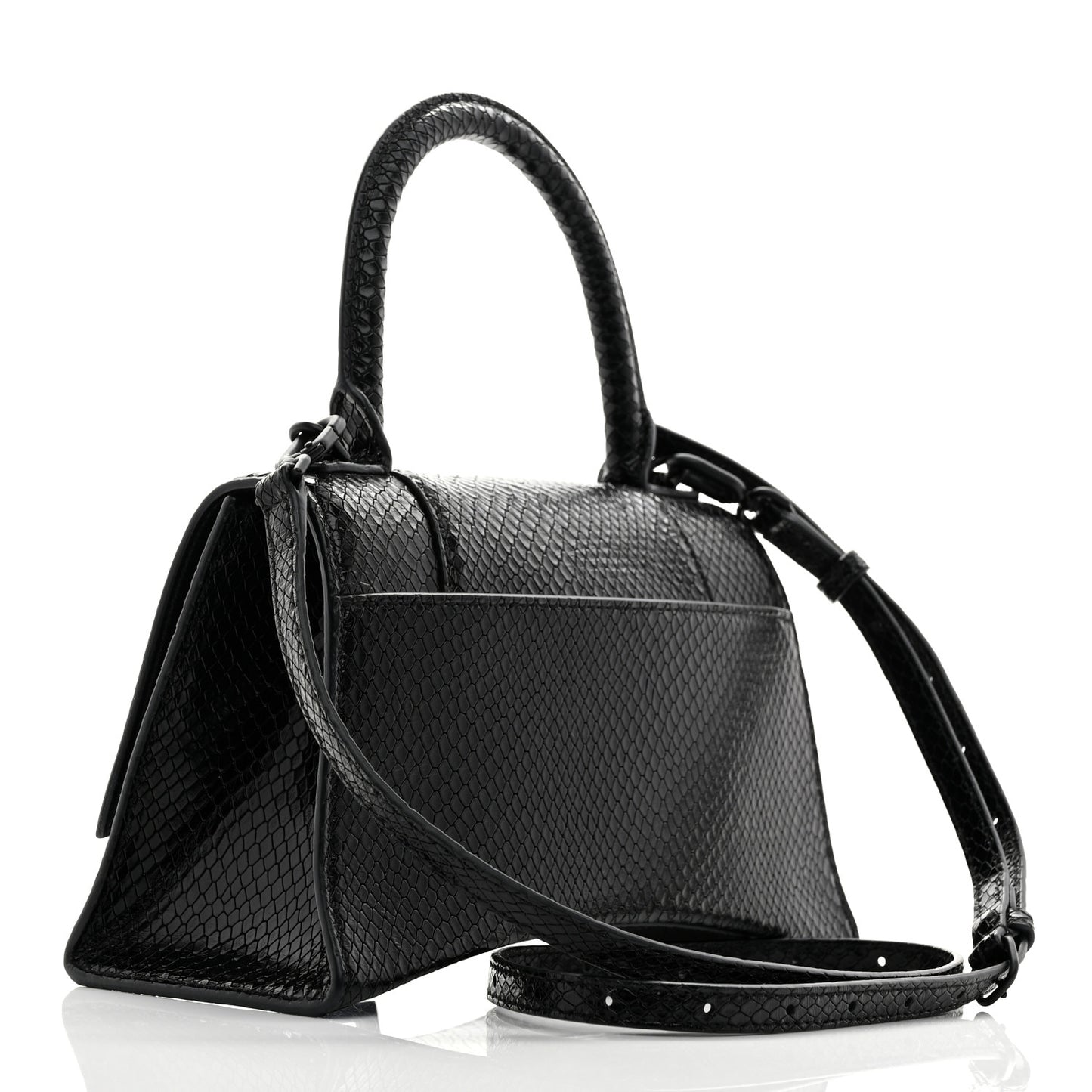 Matte Calfskin Snake Embossed Tonal B Small Hourglass Top Handle Bag Black