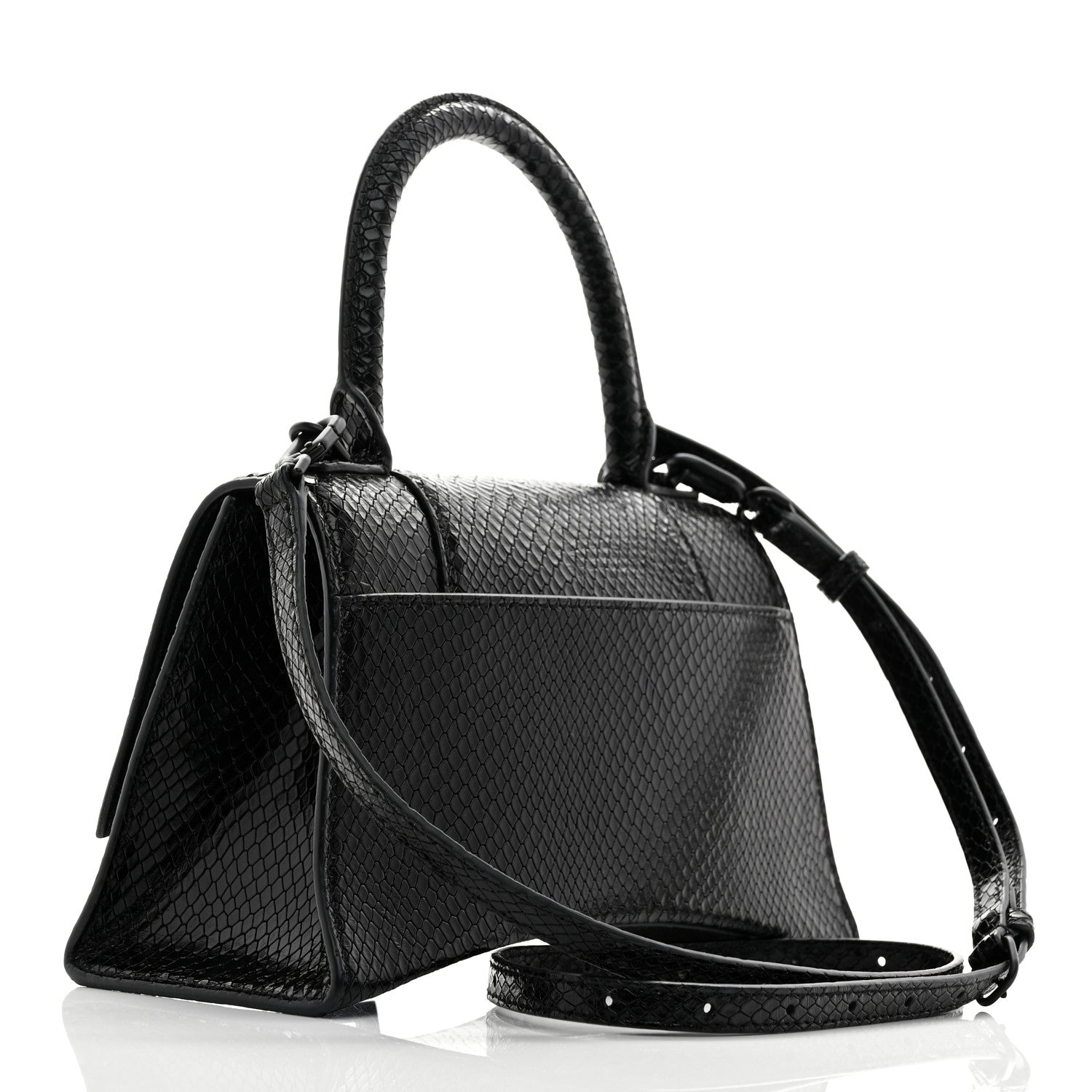 Balenciaga Matte Calfskin Snake Embossed Tonal B Small Hourglass Top Handle Bag Black 3 of 10