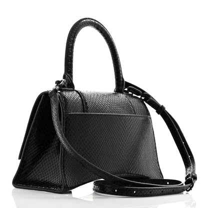 Balenciaga Matte Calfskin Snake Embossed Tonal B Small Hourglass Top Handle Bag Black 3 of 10