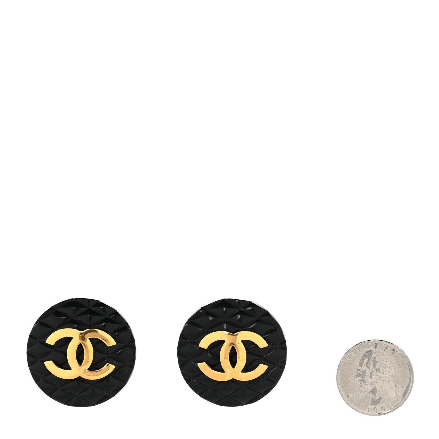 Chanel Enamel Quilted CC Clip On Earrings Black Gold 3 of 10