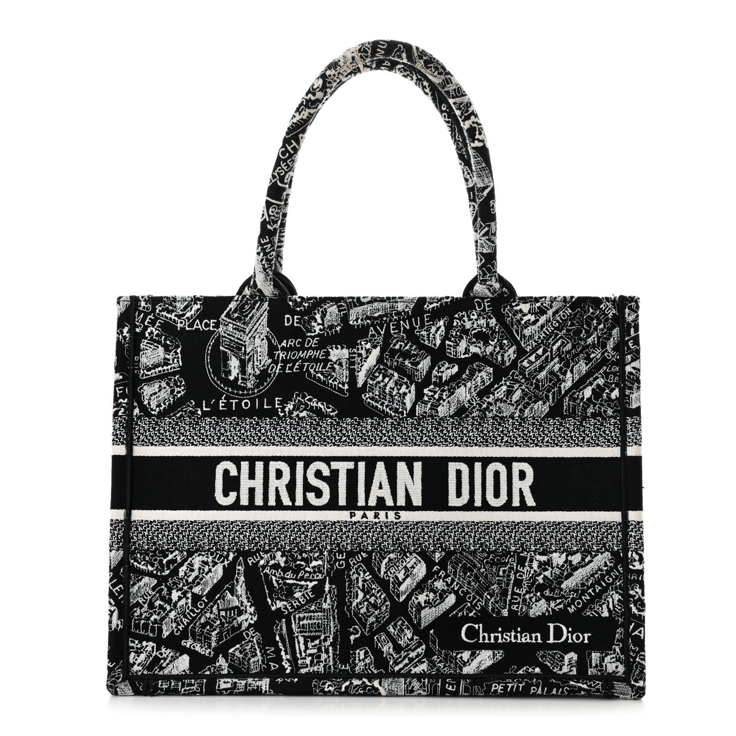 Christian Dior Canvas Embroidered Medium Plan De Paris Book Tote Black White 1 of 10
