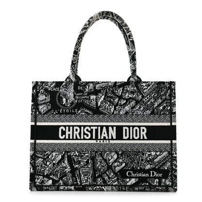 Christian Dior Canvas Embroidered Medium Plan De Paris Book Tote Black White 1 of 10