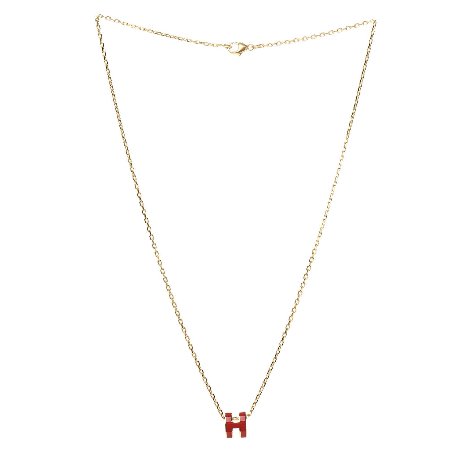 Hermes Lacquered Gold Mini Pop H Pendant Necklace Rouge Vif 3 of 5