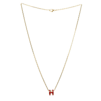 Hermes Lacquered Gold Mini Pop H Pendant Necklace Rouge Vif 3 of 5