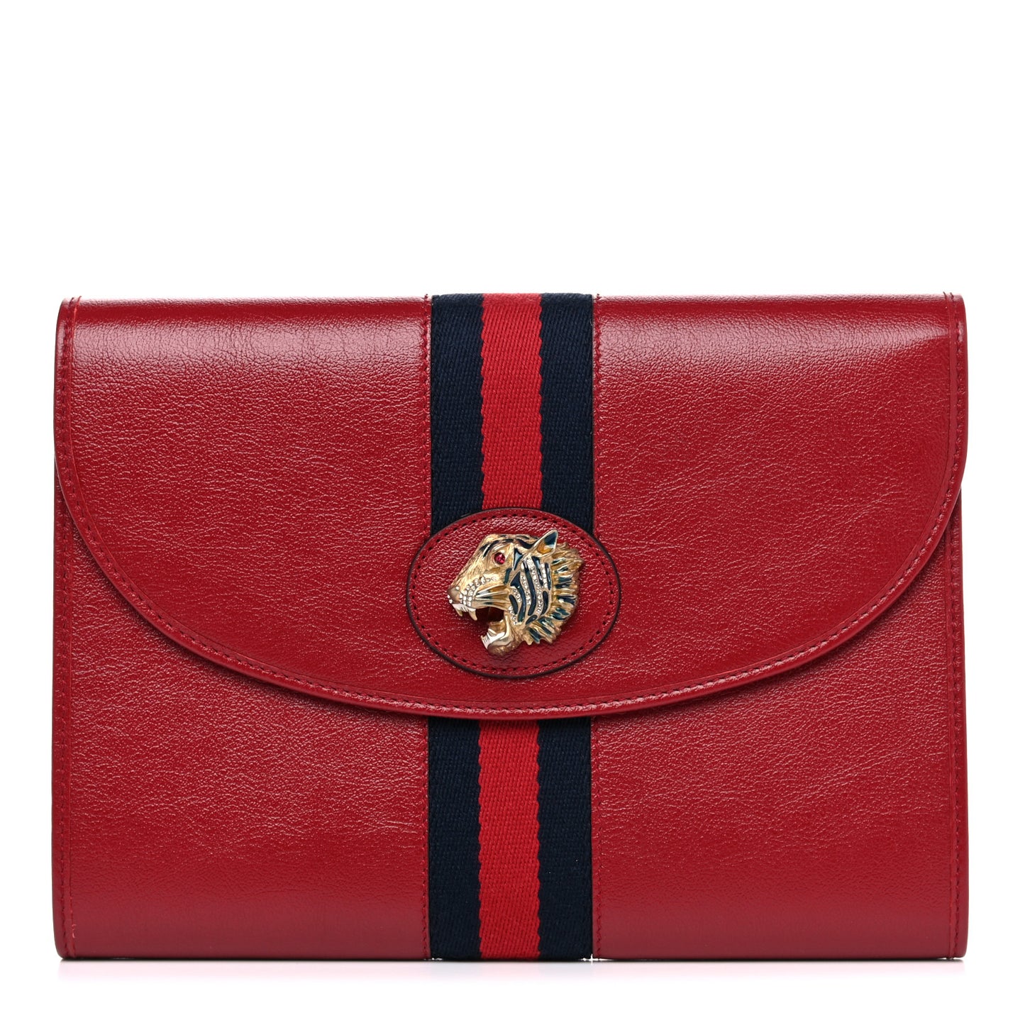 Calfskin Web Rajah Clutch Romantic Cherry