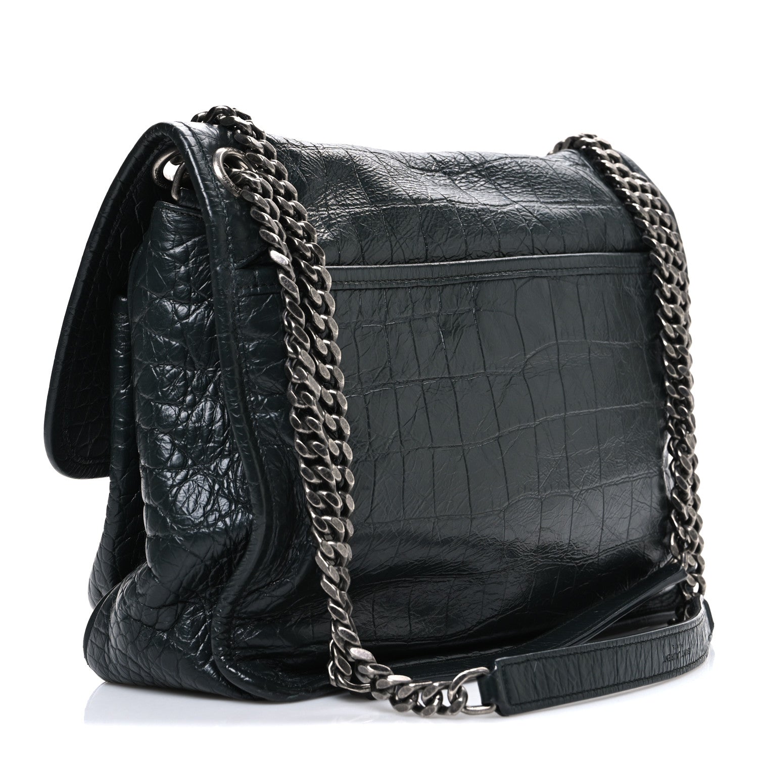 Saint Laurent Crocodile Embossed Calfskin Monogram Medium Niki Chain Satchel Algea 3 of 11