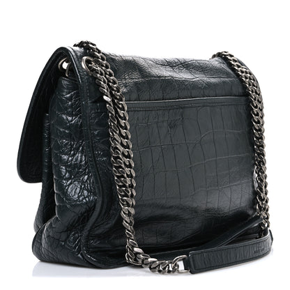 Saint Laurent Crocodile Embossed Calfskin Monogram Medium Niki Chain Satchel Algea 3 of 11