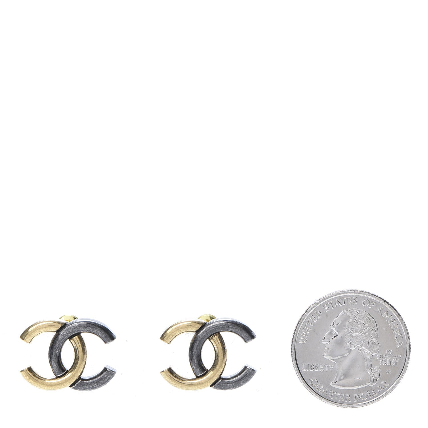 Chanel Metal CC Earrings Gold Ruthenium 2 of 5