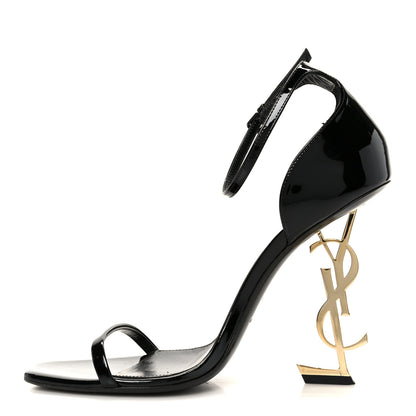 Saint Laurent Patent Calfskin Opyum 110 Sandals 40 Black Gold 1 of 10