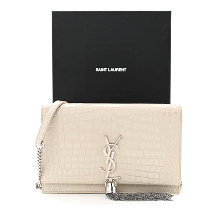 Saint Laurent Calfskin Crocodile Embossed Kate Monogram Tassel Chain Wallet Crema Soft 14 of 14
