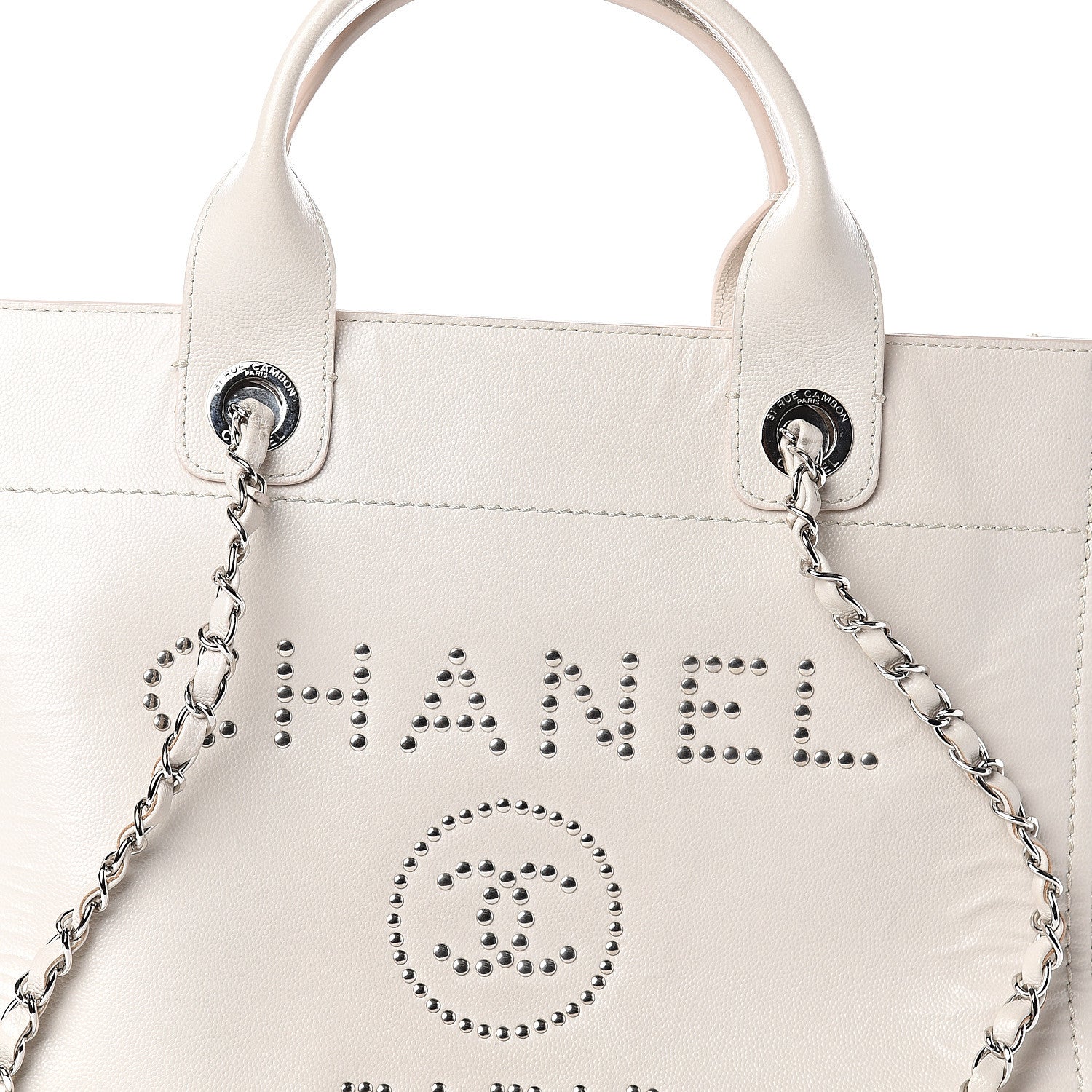 Chanel Caviar Small Studded Deauville Tote Ivory 7 of 9