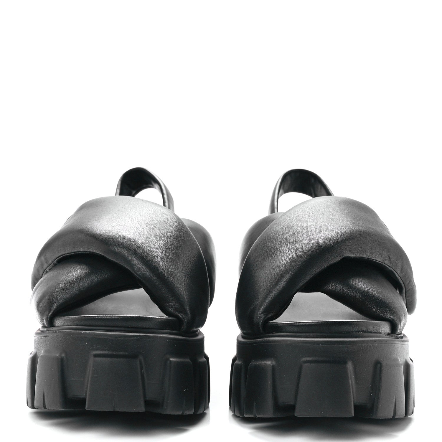 Prada Nappa Soft Metal Triangle Logo Padded Monolith 55mm Slingback Sandals 39 Black 2 of 9