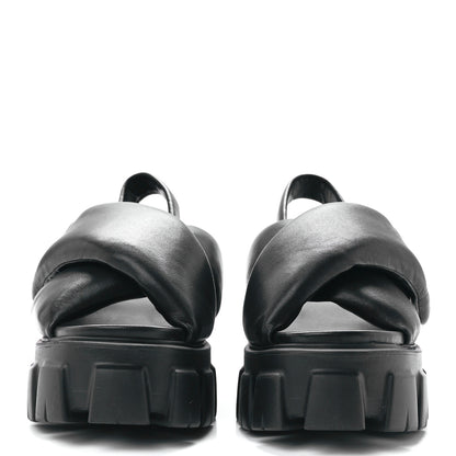 Prada Nappa Soft Metal Triangle Logo Padded Monolith 55mm Slingback Sandals 39 Black 2 of 9