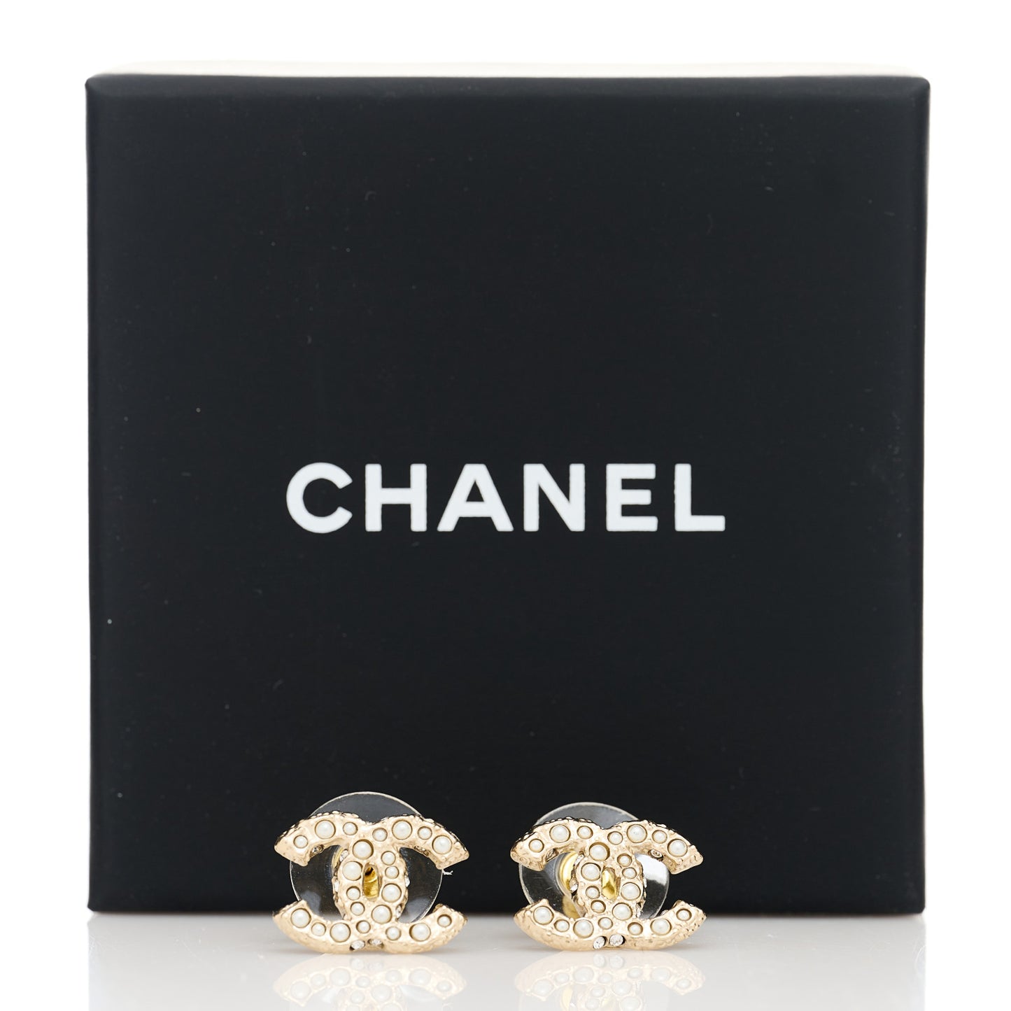 Pearl Studded CC Earrings Gold