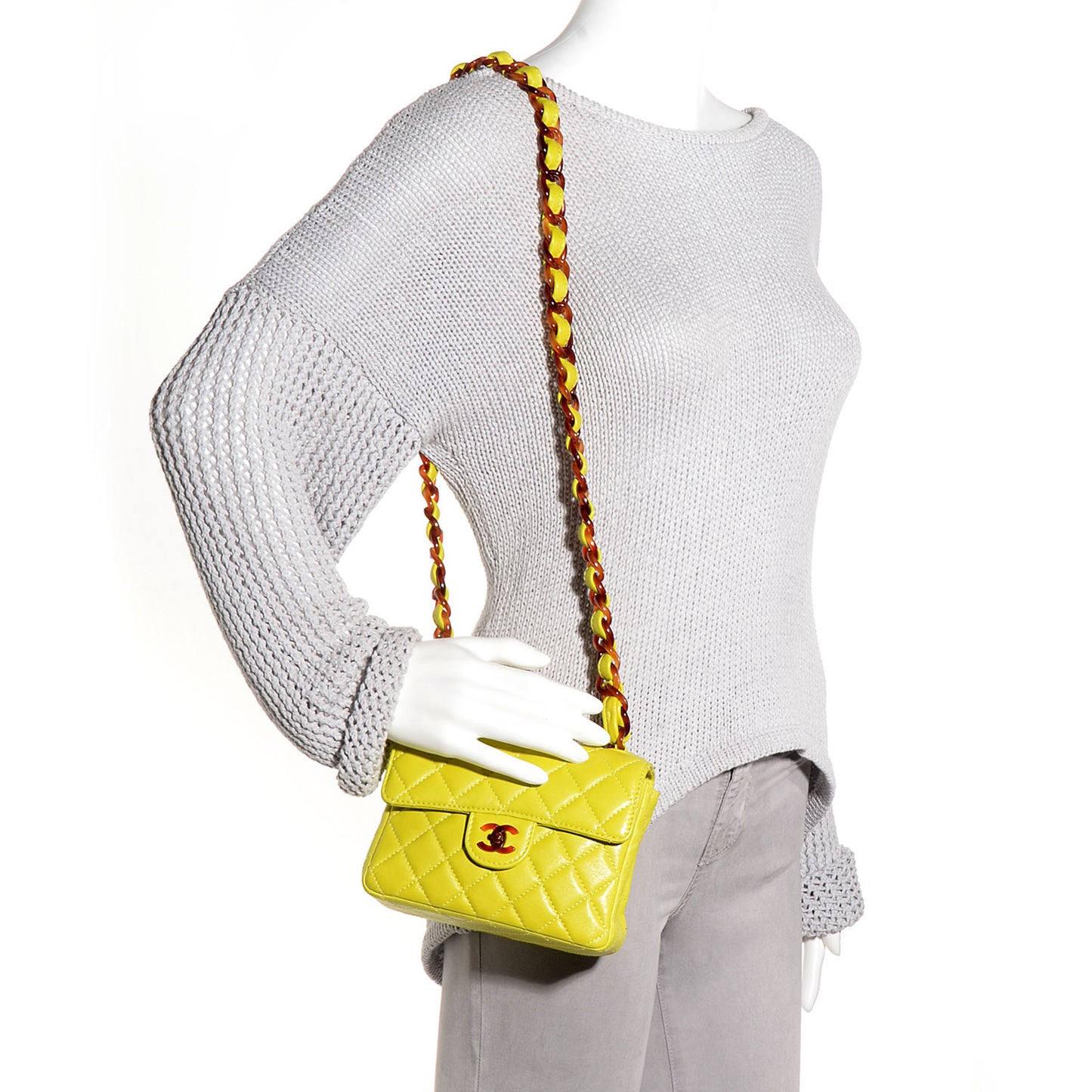 Lambskin Tortoise Chain Mini Square Flap Chartreuse