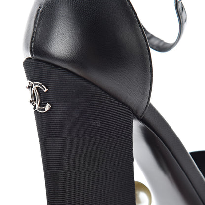 Chanel Lambskin Grosgrain Open Toe Pearl Sandal Heels 36 Black 10 of 12
