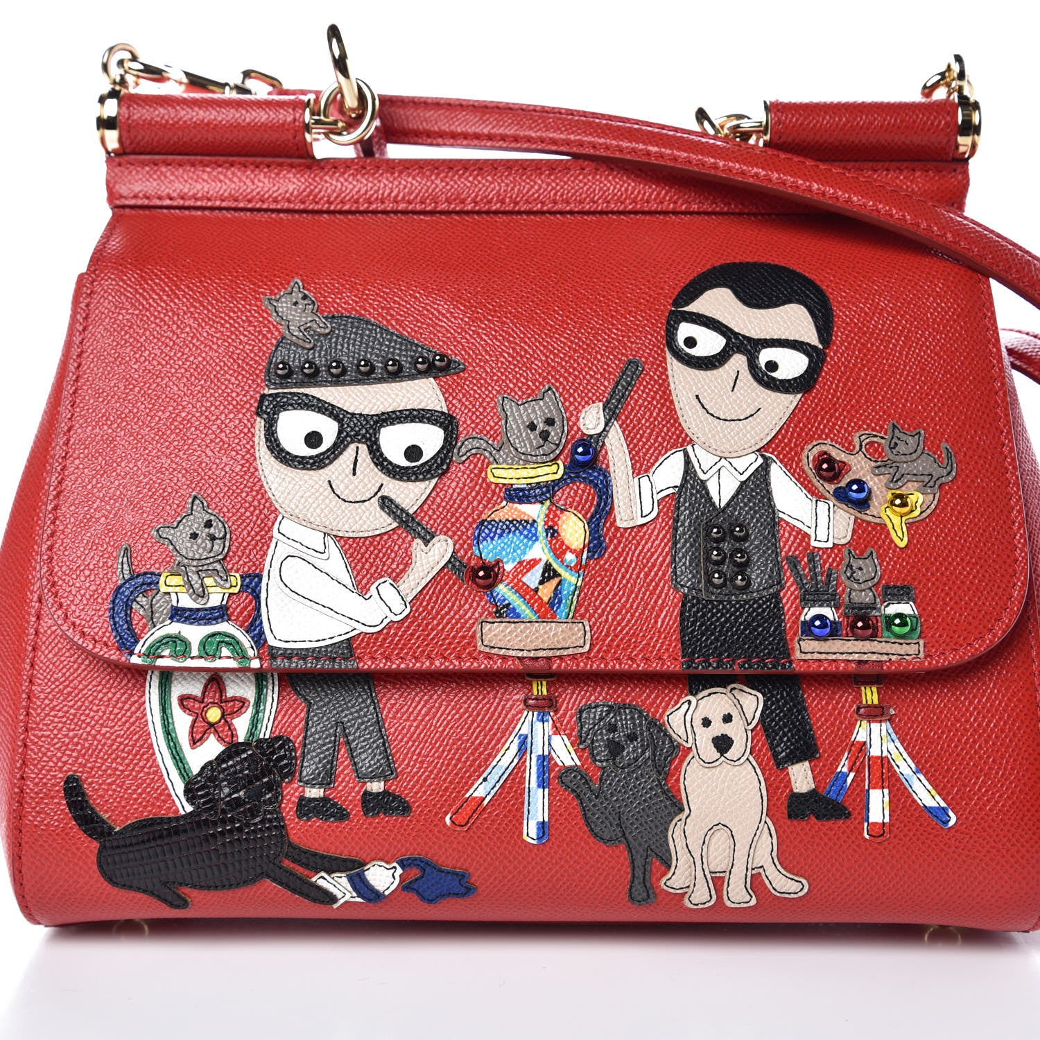 Dolce & Gabbana Dauphine Studded Medium DG Family Patch Miss Sicily Satchel Red 13 of 13