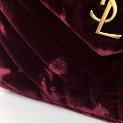 Saint Laurent Velvet Y Quilted Monogram Small Loulou Chain Satchel Burgundy 13 of 15