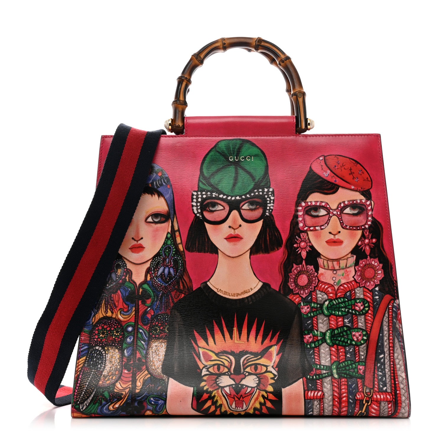 Gucci Nappa Bamboo Printed Nymphaea Top Handle Bag Multicolor 1 of 11