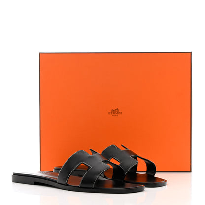 Hermes Box Calfskin Oran Sandals 38 Black 10 of 10