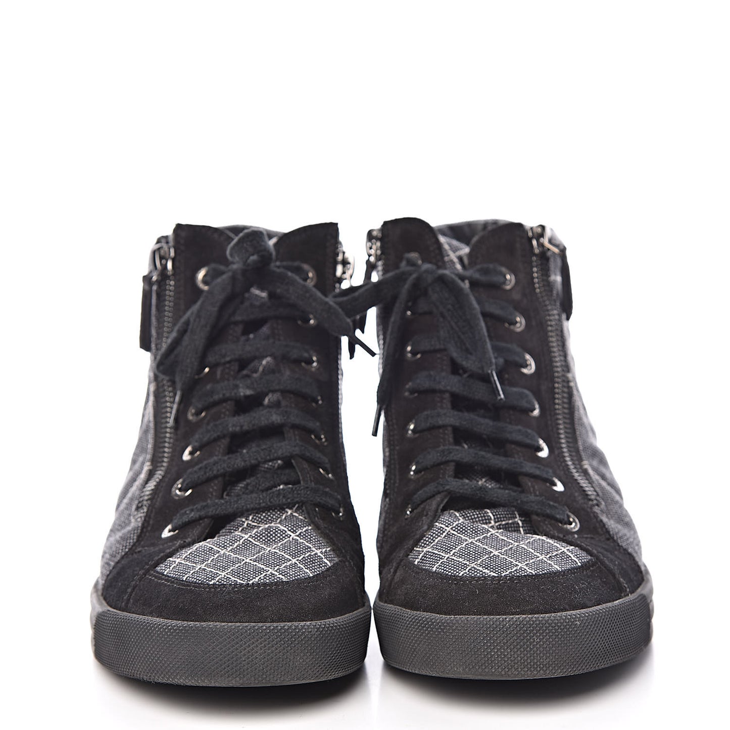 Toile Suede Calfskin CC High Top Sneakers 40 Dark Grey