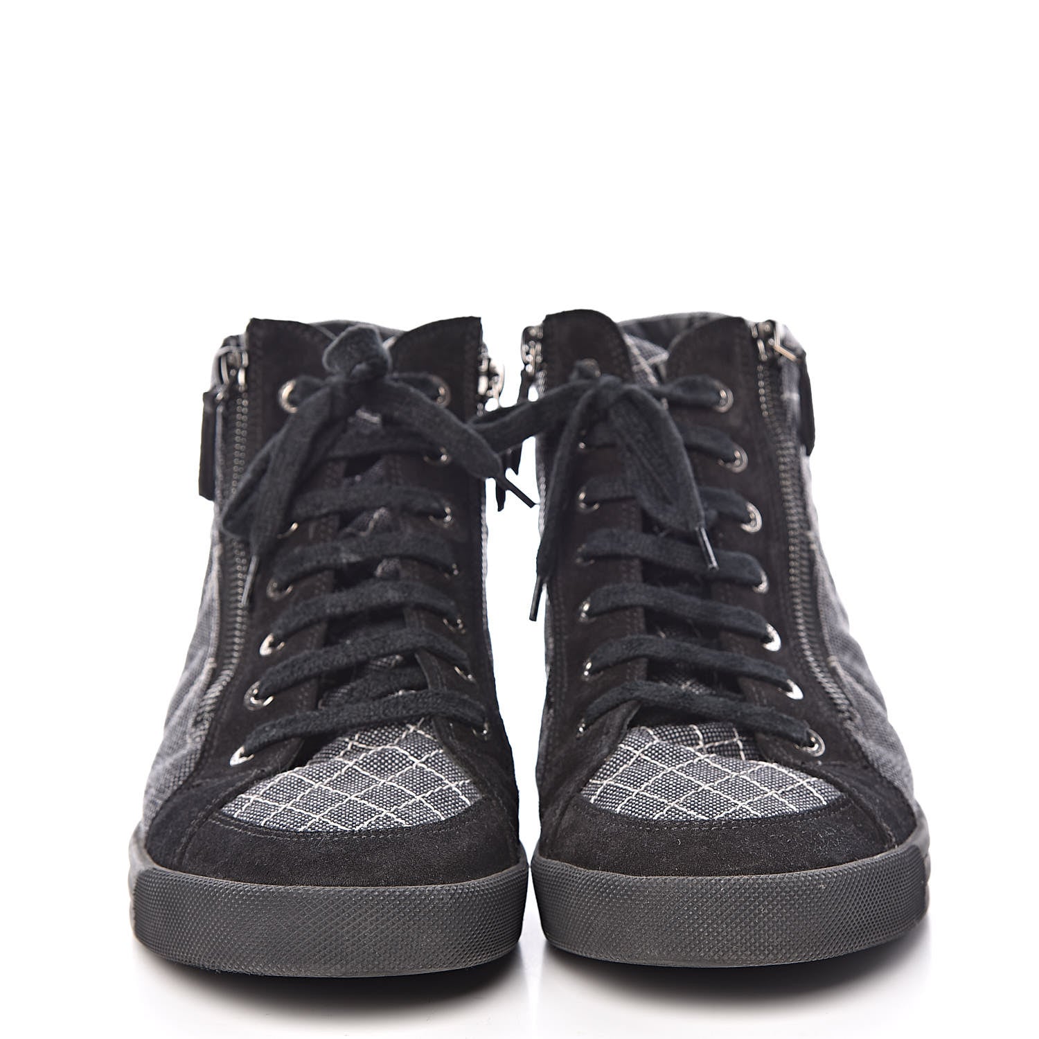 Chanel Toile Suede Calfskin CC High Top Sneakers 40 Dark Grey 2 of 11