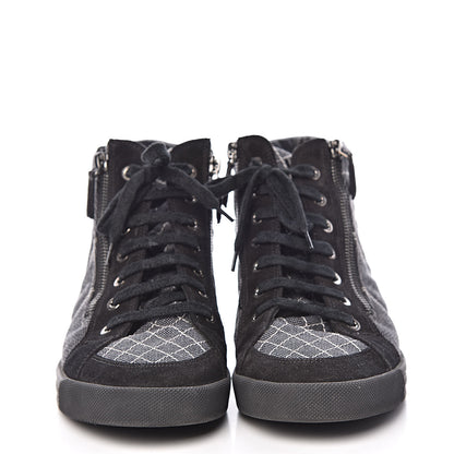 Chanel Toile Suede Calfskin CC High Top Sneakers 40 Dark Grey 2 of 11