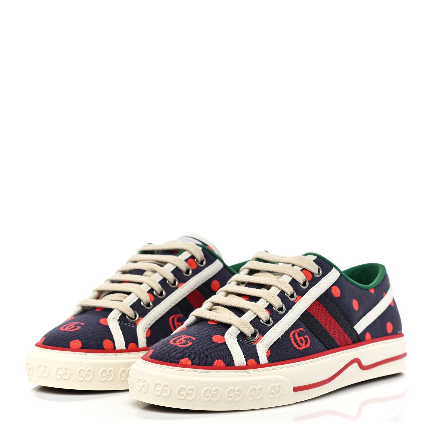 Gucci Canvas Web Polka Dot Print Womens 1977 Tennis Sneakers 35 Blue Orange Mystic White 3 of 7