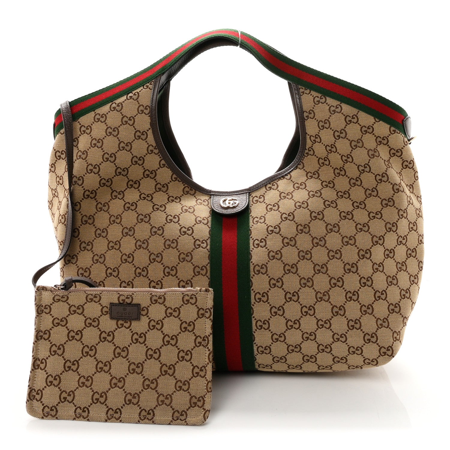 Gucci GG Monogram Web Large Giglio Tote Beige Brown 3 of 10