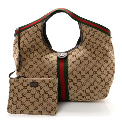 Gucci GG Monogram Web Large Giglio Tote Beige Brown 3 of 10