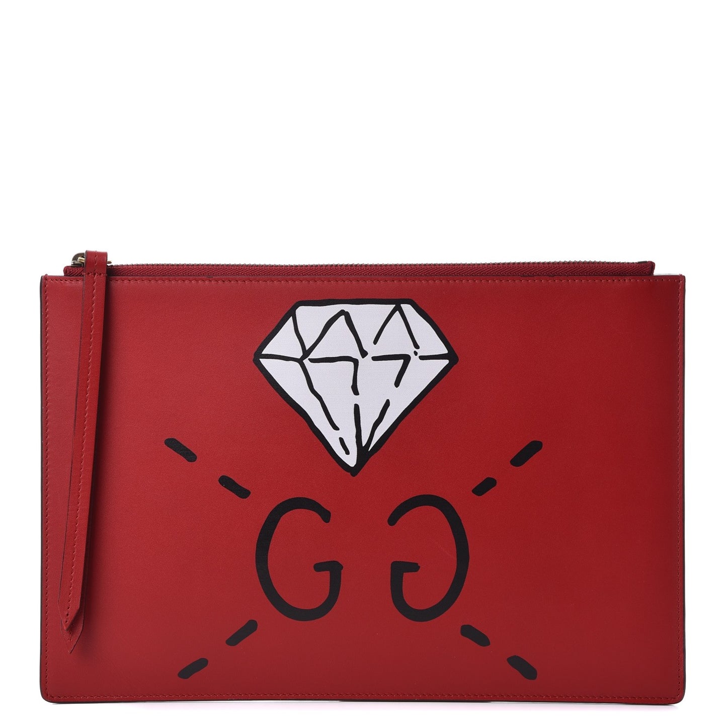 Calfskin GucciGhost Print Pouch Hibiscus Red